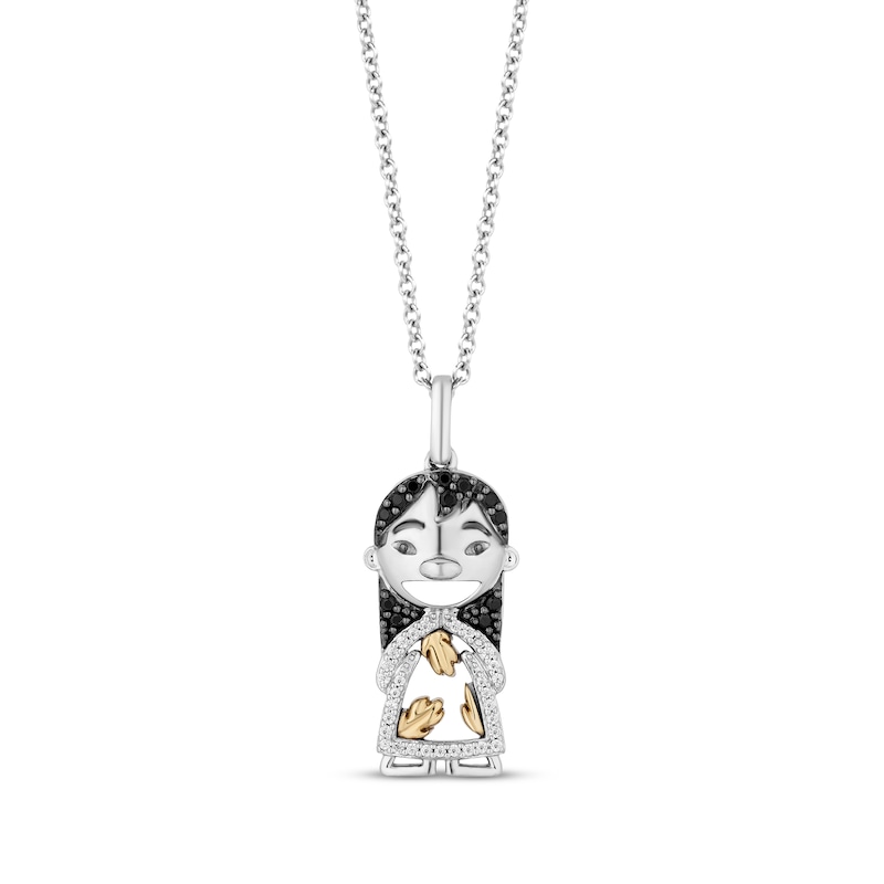 Disney Treasures Lilo & Stitch Round-Cut Black & White Diamond Necklace 1/6 ct tw Sterling Silver & 10K Yellow Gold 19"