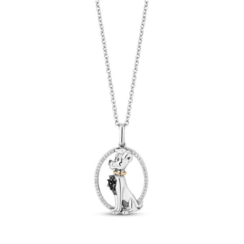 Disney Treasures Lady and the Tramp Black & White Diamond Necklace 1/10 ct tw Sterling Silver & 10K Yellow Gold 18”