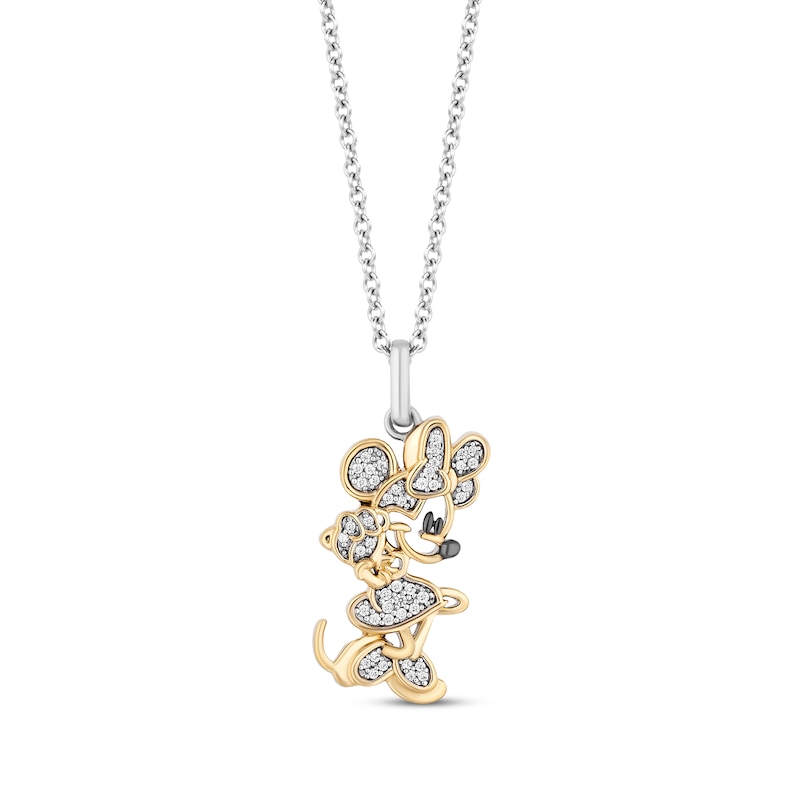 Disney Treasures Minnie Mouse Diamond Necklace 1/10 ct tw Sterling Silver & 10K Yellow Gold 19"