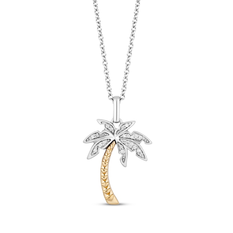 Disney Treasures Lilo & Stitch Round-Cut Diamond Palm Tree Necklace 1/20 ct tw Sterling Silver & 10K Yellow Gold 19"