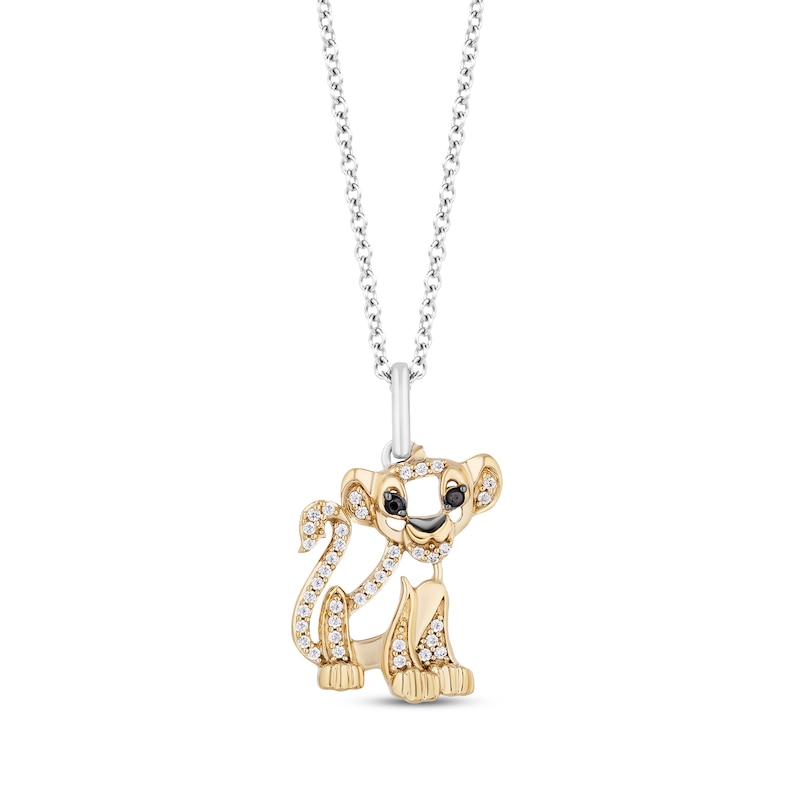 Main Image 1 of Disney Treasures The Lion King &quot;Simba&quot; Black & White Diamond Necklace 1/8 ct tw Sterling Silver & 10K Yellow Gold