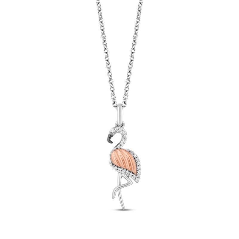 Main Image 1 of Disney Treasures The Lion King Round-Cut Diamond Accent Flamingo Necklace Sterling Silver & 10K Rose Gold 19&quot;