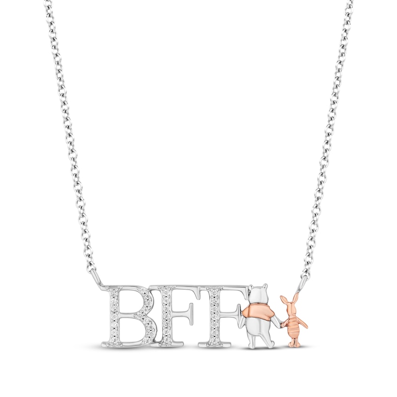 Disney Treasures Winnie the Pooh BFF Necklace 1/15 ct tw Sterling Silver & 10K Rose Gold 18”