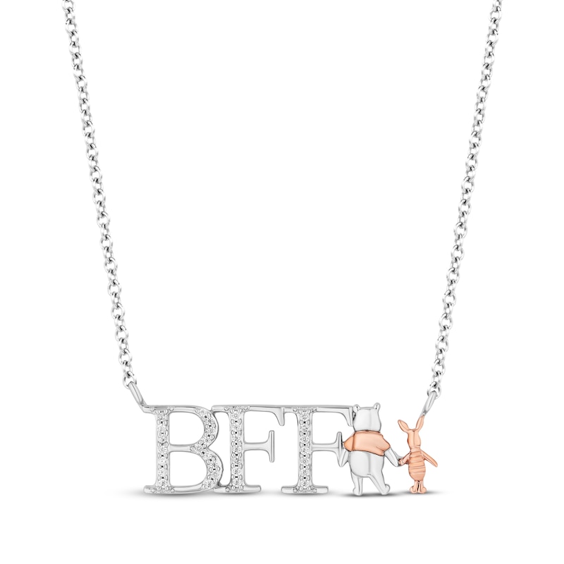 Main Image 1 of Disney Treasures Winnie the Pooh BFF Necklace 1/15 ct tw Sterling Silver & 10K Rose Gold 18”