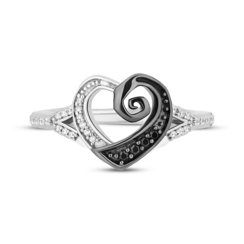 Disney Treasures The Nightmare Before Christmas Round-Cut Black & White Diamond Heart Ring 1/8 ct tw Sterling Silver