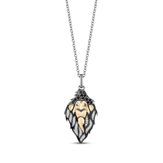 Disney Treasures The Lion King “Scar” White & Black Round-Cut Diamond Necklace 1/6 ct tw Sterling Silver & 10K Yellow Gold 19”