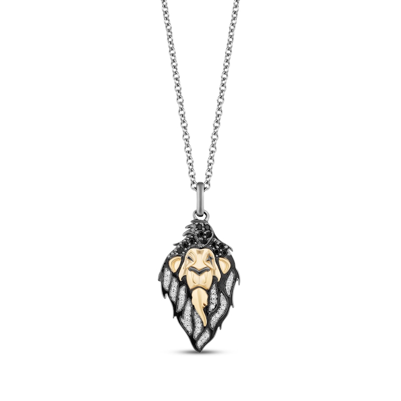 Main Image 1 of Disney Treasures The Lion King “Scar” White & Black Round-Cut Diamond Necklace 1/6 ct tw Sterling Silver & 10K Yellow Gold 19”