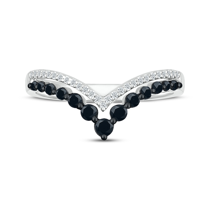 Main Image 3 of Round-Cut Black & White Diamond Double Chevron Ring 1/3 ct tw 10K White Gold