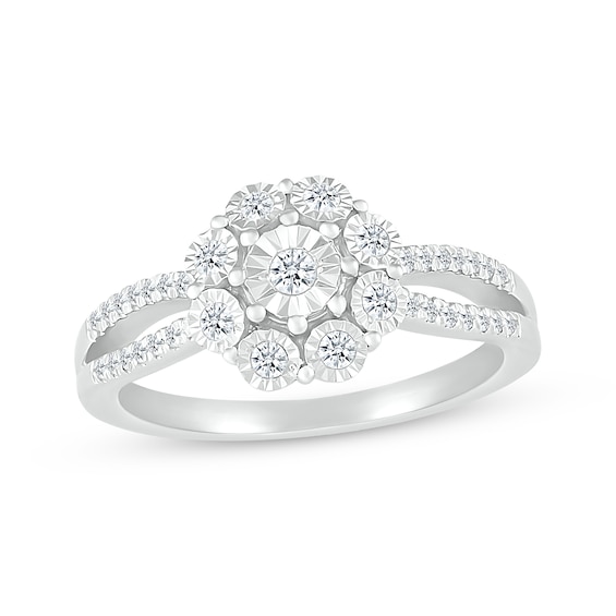 Round-Cut Diamond Flower Ring 1/4 ct tw 10K White Gold
