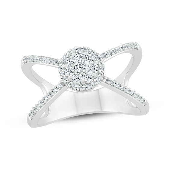 Round-Cut Multi-Diamond Center Orbit Ring 1/3 ct tw 10K White Gold