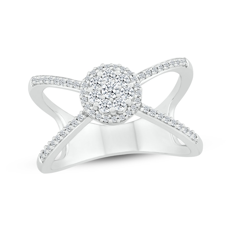 Main Image 1 of Round-Cut Multi-Diamond Center Orbit Ring 1/3 ct tw 10K White Gold