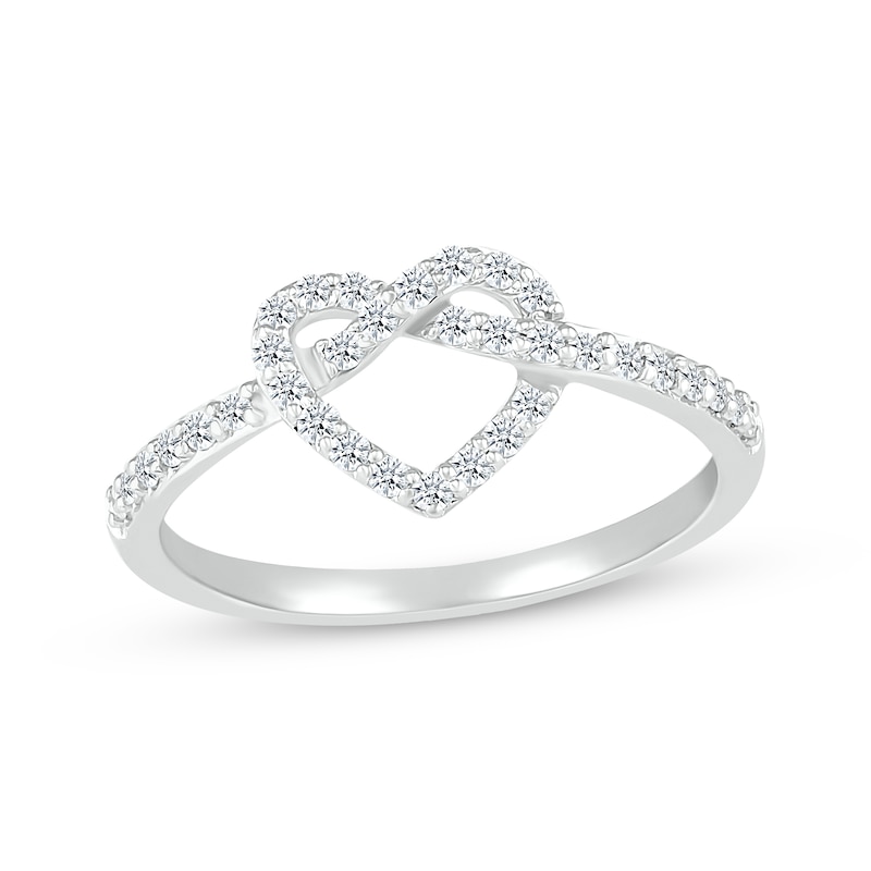 Main Image 1 of Round-Cut Diamond Heart Twist Ring 1/4 ct tw 10K White Gold