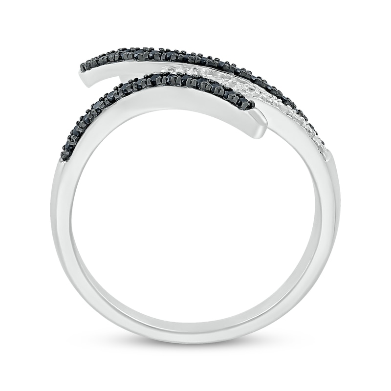 Round-Cut Black & White Diamond Curved Deconstructed Bypass Ring 1/3 ct tw Sterling Silver