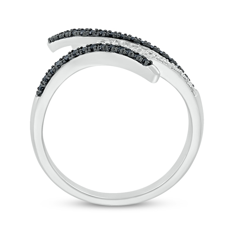 Main Image 3 of Round-Cut Black & White Diamond Curved Deconstructed Bypass Ring 1/3 ct tw Sterling Silver