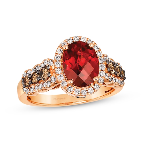 Le Vian Chocolate Waterfall Oval-Cut Garnet Ring 3/4 ct tw Diamonds 14K Strawberry Gold