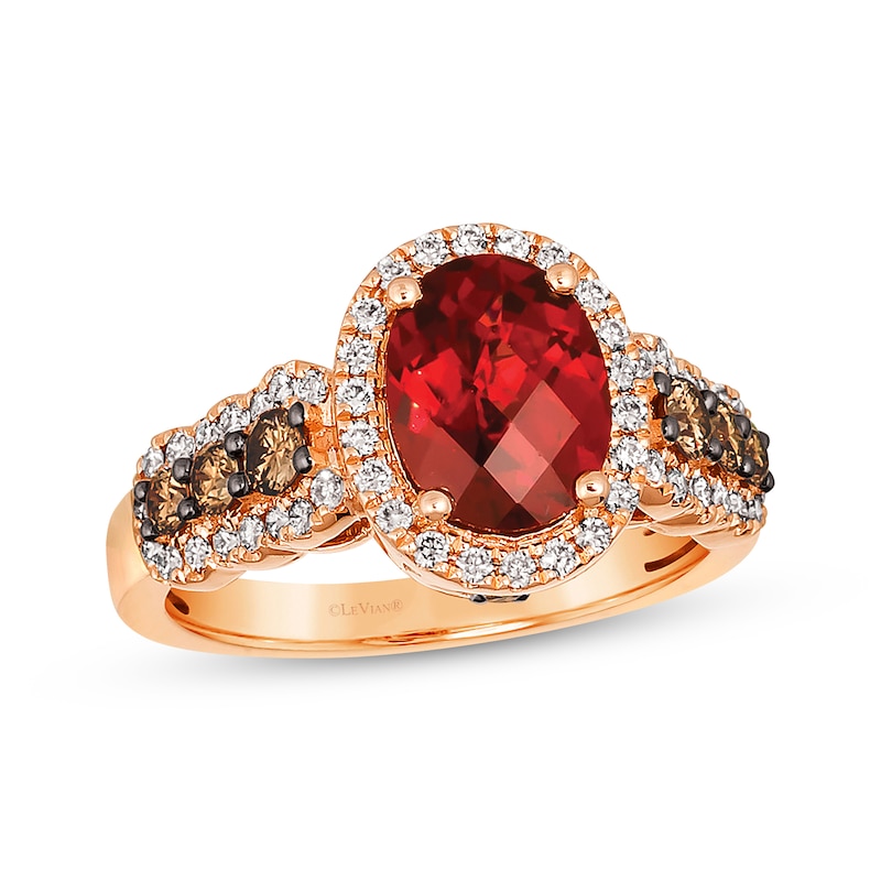 Main Image 1 of Le Vian Chocolate Waterfall Oval-Cut Garnet Ring 3/4 ct tw Diamonds 14K Strawberry Gold