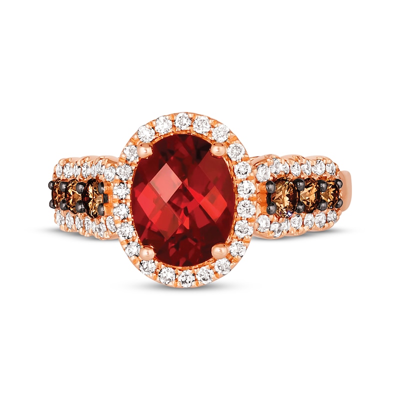 Main Image 4 of Le Vian Chocolate Waterfall Oval-Cut Garnet Ring 3/4 ct tw Diamonds 14K Strawberry Gold