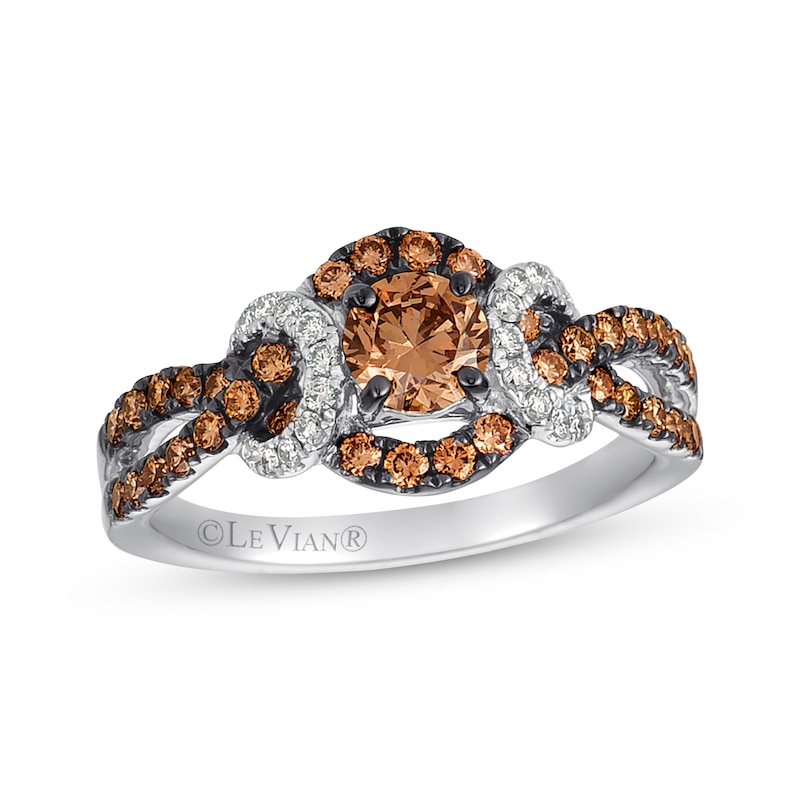 Main Image 1 of Le Vian Chocolate Diamond Ring 1 ct tw Round 14K Vanilla Gold