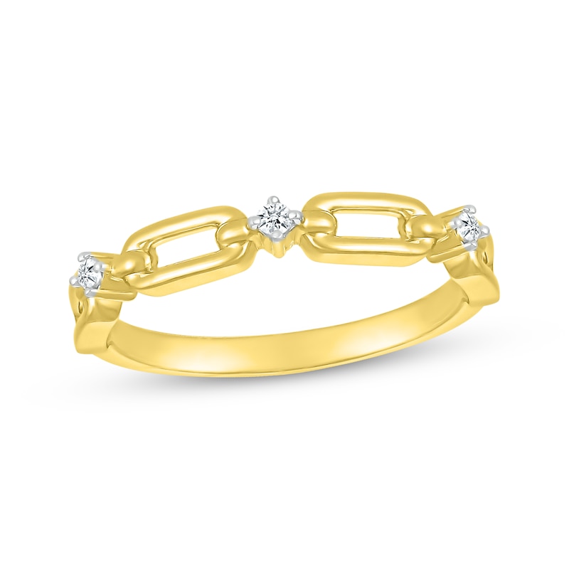 Round-Cut Diamond Three-Stone Paperclip Ring 1/20 ct tw 10K Yellow Gold ...