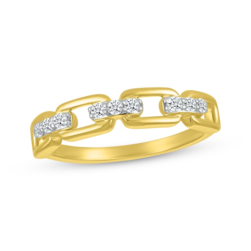 Main Image 1 of Round-Cut Diamond Paperclip Links Ring 1/6 ct tw 10K Yellow Gold