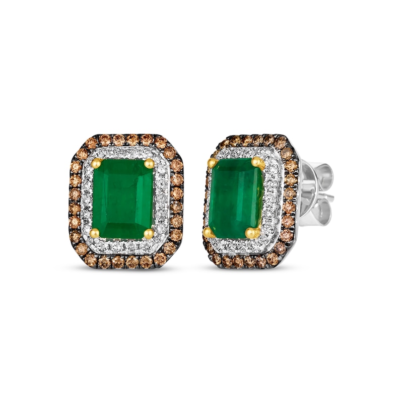 Main Image 1 of Le Vian Emerald-Cut Emerald Stud Earrings 7/8 ct tw Diamonds 14K Two-Tone Gold