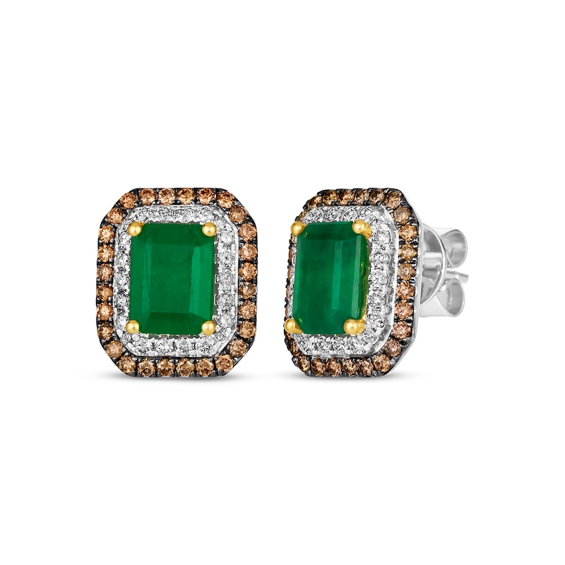 Le Vian Emerald-Cut Emerald Stud Earrings 7/8 ct tw Diamonds 14K Two-Tone Gold