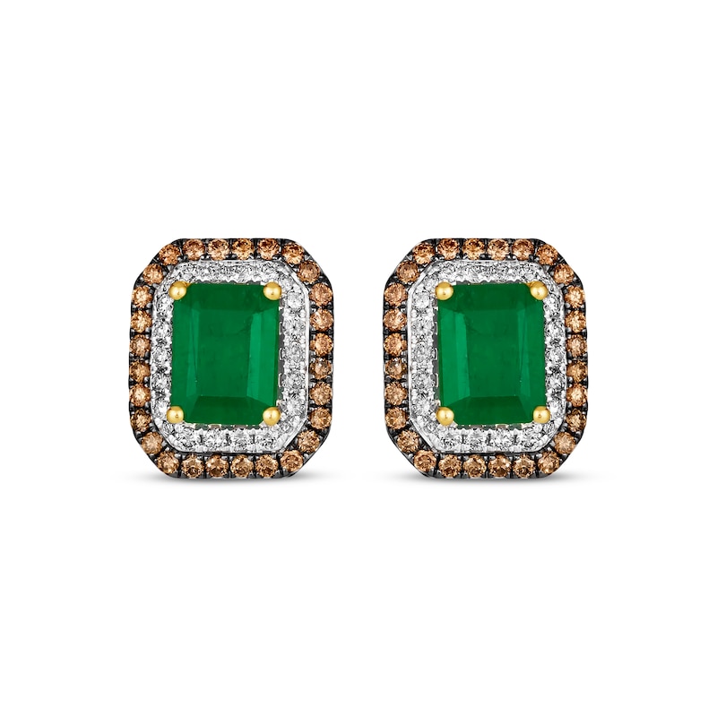 Main Image 2 of Le Vian Emerald-Cut Emerald Stud Earrings 7/8 ct tw Diamonds 14K Two-Tone Gold