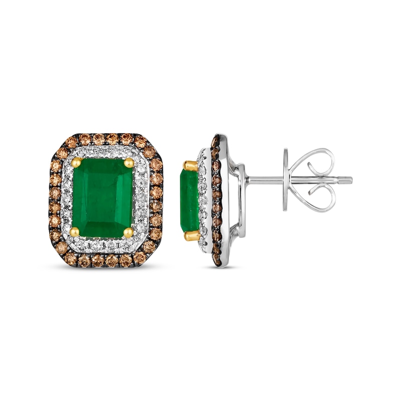 Main Image 3 of Le Vian Emerald-Cut Emerald Stud Earrings 7/8 ct tw Diamonds 14K Two-Tone Gold