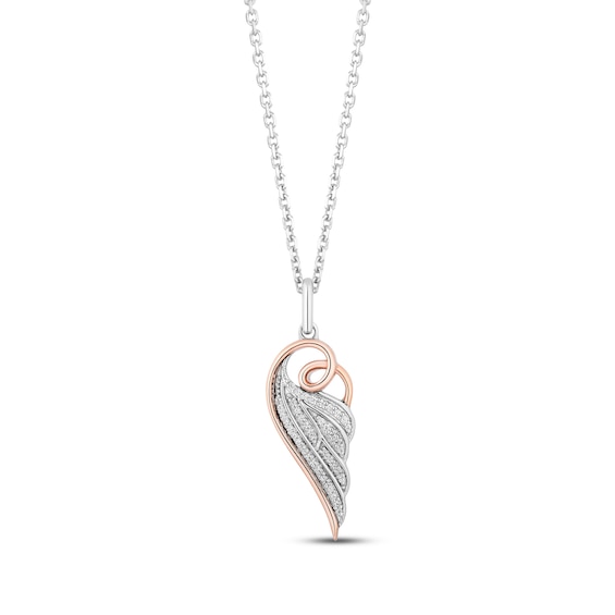 Hallmark Diamonds Wing Necklace 1/15 ct tw Sterling Silver & 10K Rose Gold 18”