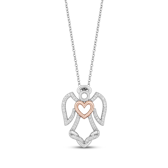 Hallmark Diamonds Angel Necklace 1/10 ct tw Sterling Silver & 10K Rose Gold 18”