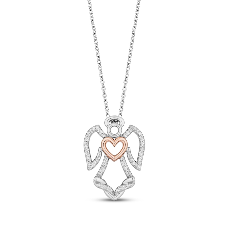 Main Image 1 of Hallmark Diamonds Angel Necklace 1/10 ct tw Sterling Silver & 10K Rose Gold 18”