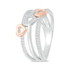 Thumbnail Image 2 of Round-Cut Diamond Stacked Look Heart Ring 1/5 ct tw Sterling Silver & 10K Rose Gold
