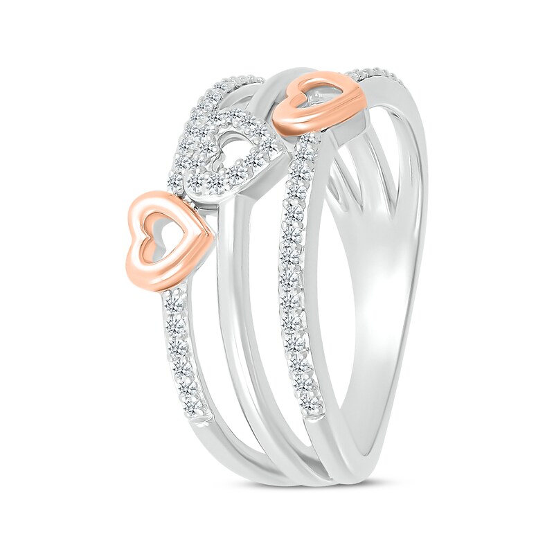 Main Image 2 of Round-Cut Diamond Stacked Look Heart Ring 1/5 ct tw Sterling Silver & 10K Rose Gold