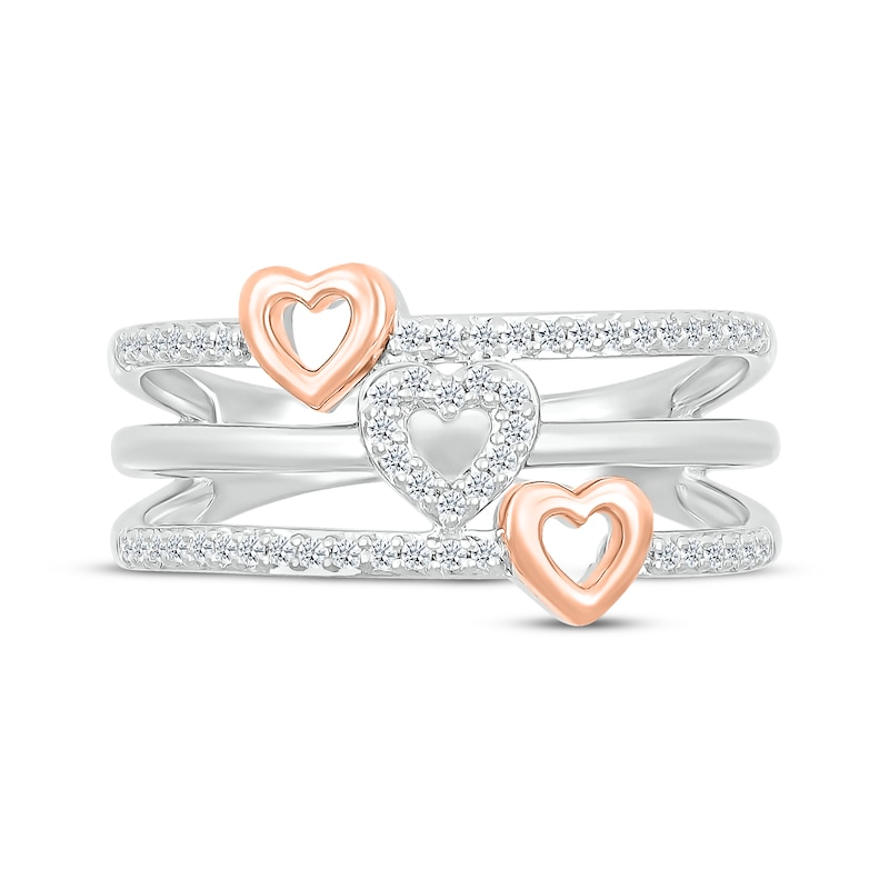 Main Image 4 of Round-Cut Diamond Stacked Look Heart Ring 1/5 ct tw Sterling Silver & 10K Rose Gold