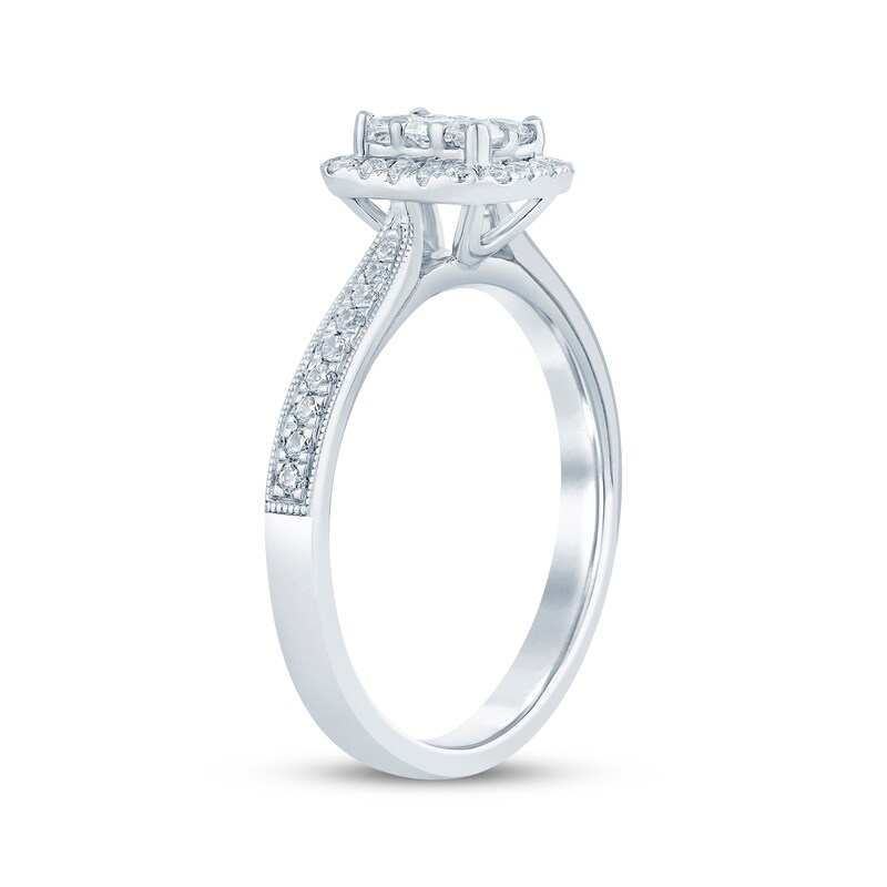 Main Image 2 of Now + Forever Vintage-Style Princess & Round-Cut Multi-Diamond Center Engagement Ring 1/2 ct tw 14K White Gold