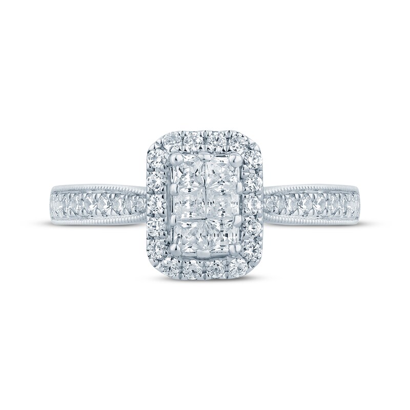 Main Image 3 of Now + Forever Vintage-Style Princess & Round-Cut Multi-Diamond Center Engagement Ring 1/2 ct tw 14K White Gold