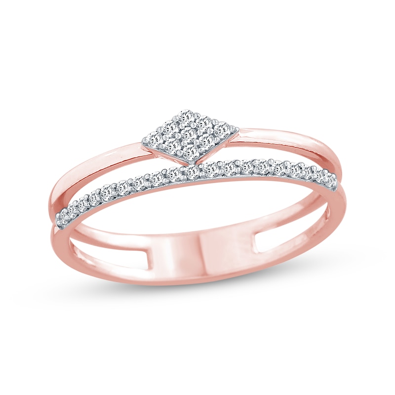 Main Image 1 of Round-Cut Diamond Stackable Double-Band Ring 1/6 ct tw 10K Rose Gold