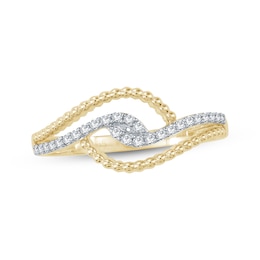Round-Cut Diamond Bypass Beaded Ring 1/8 ct tw 10K Yellow Gold