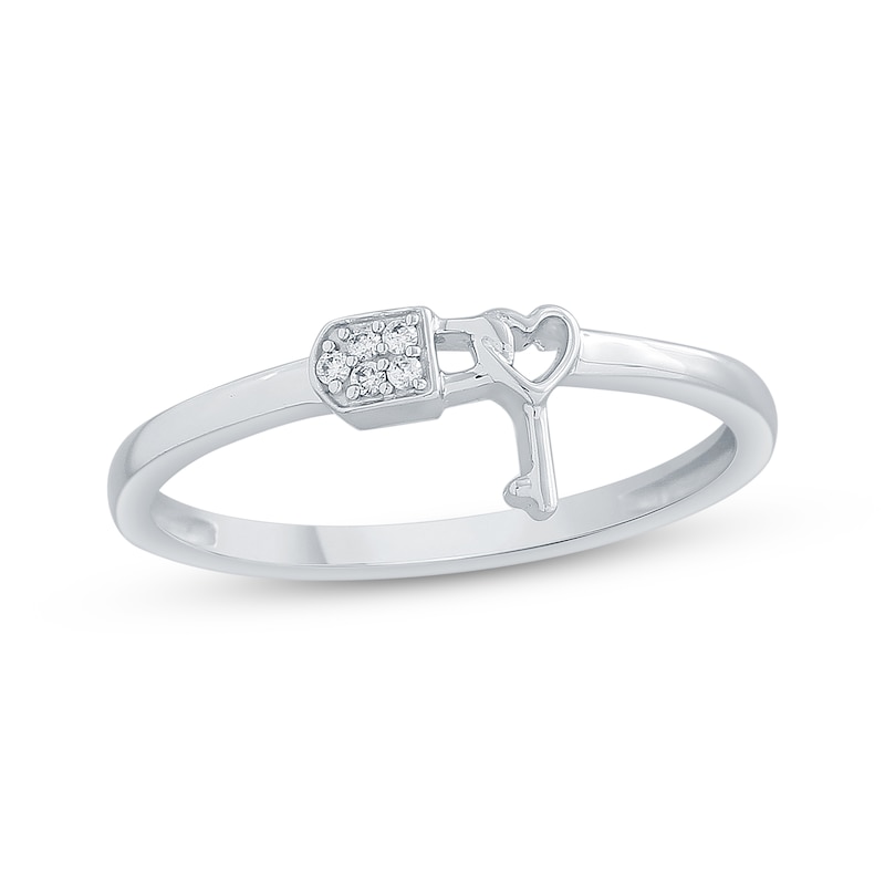 Main Image 1 of Diamond Accent Lock & Key Promise Ring 10K White Gold