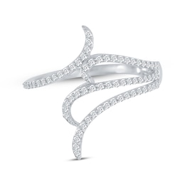 Round-Cut Diamond Abstract Curved Bypass Ring 1/3 ct tw 10K White Gold