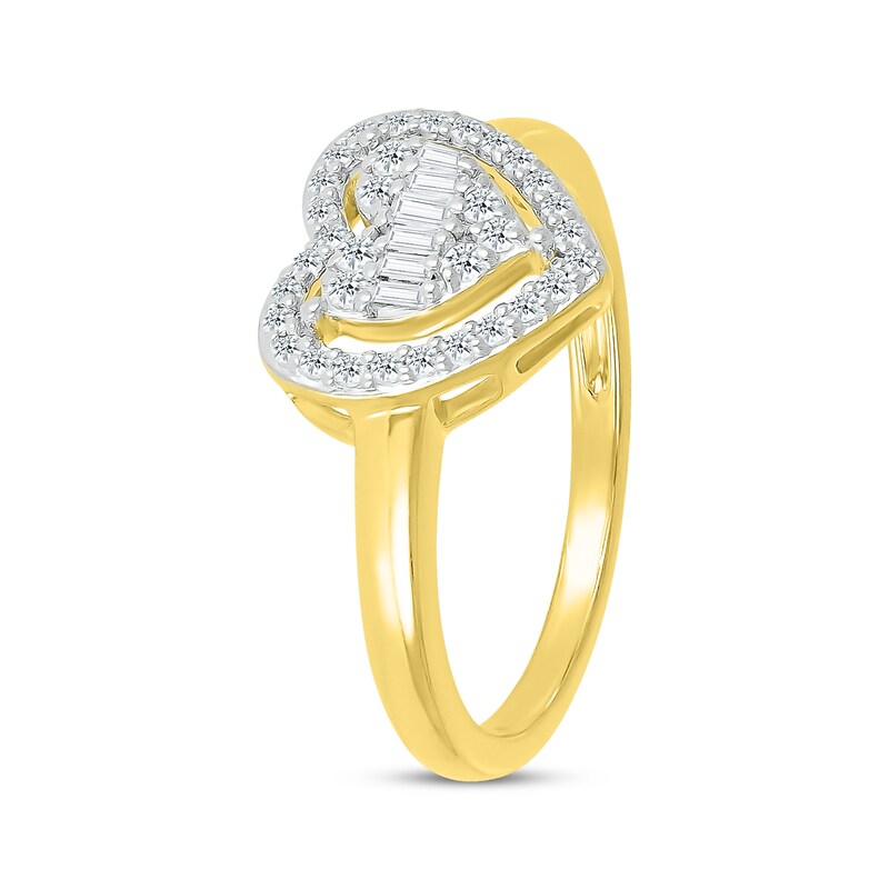 Main Image 2 of Baguette & Round-Cut Diamond Heart Halo Ring 1/4 ct tw 10K Yellow Gold