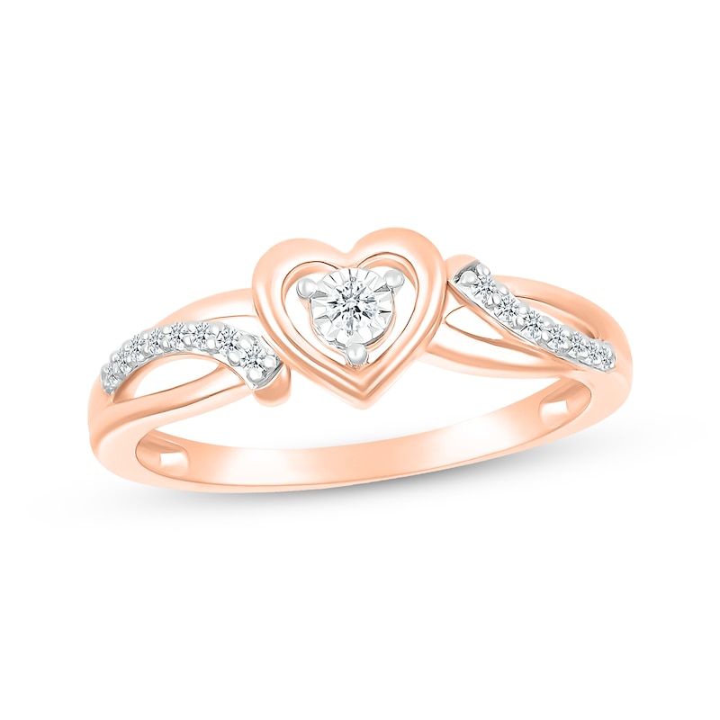 Main Image 1 of Round-Cut Diamond Heart Halo Ring 1/10 ct tw 10K Rose Gold
