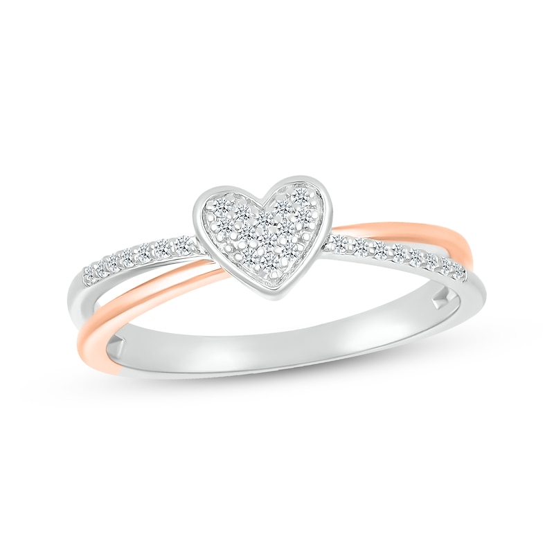 Main Image 1 of Round-Cut Diamond Heart Crossover Ring 1/8 ct tw 10K Two-Tone Gold