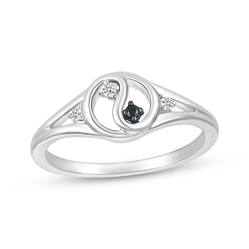 Main Image 1 of Black & White Diamond Yin-Yang Open Ring 1/20 ct tw Sterling Silver