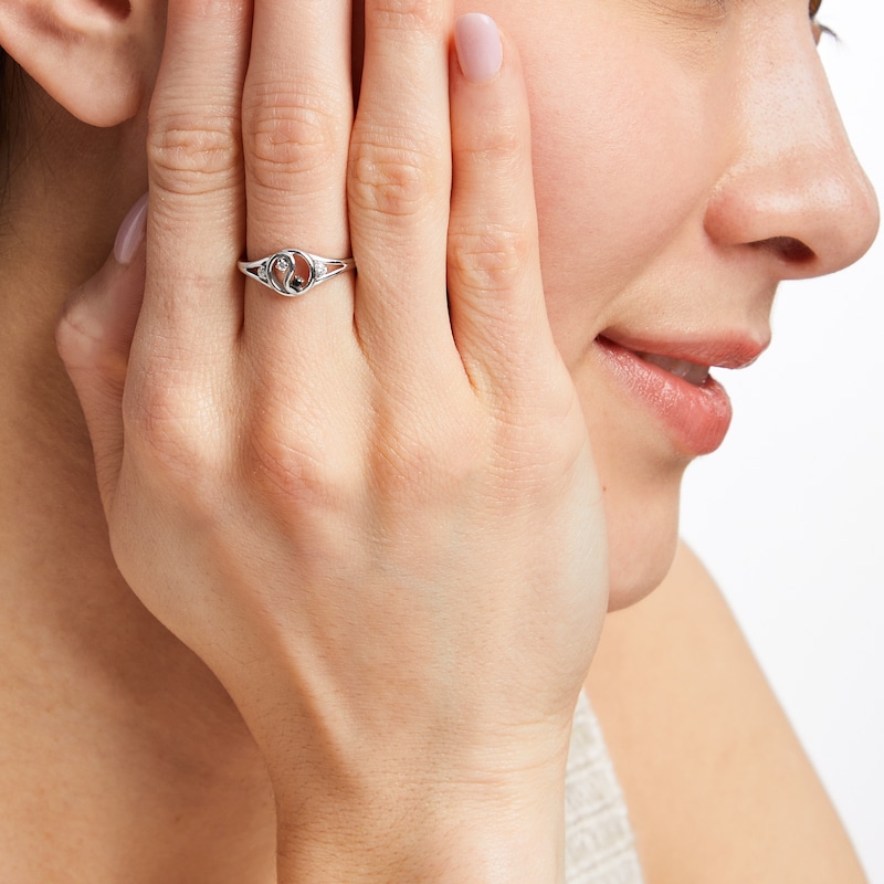 Main Image 5 of Black & White Diamond Yin-Yang Open Ring 1/20 ct tw Sterling Silver