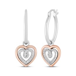 Hallmark Diamonds Hoop & Heart Drop Earrings 1/8 ct tw Sterling Silver & 10K Rose Gold