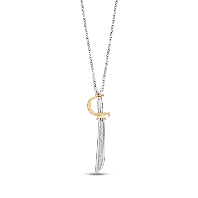 Disney Treasures Pirates of the Caribbean Diamond Sword Necklace 1/20 ct tw Sterling Silver & 10K Yellow Gold 19”
