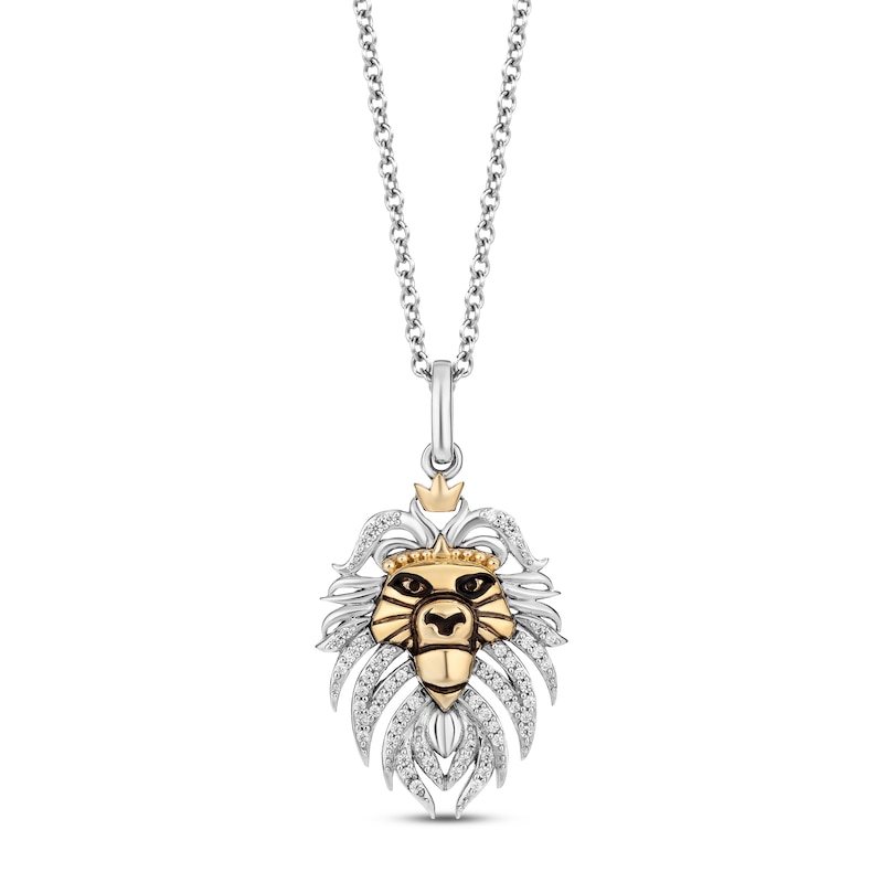 Disney Treasures The Lion King “Mufasa” Round-Cut Diamond Necklace 1/8 ct tw Sterling Silver & 10K Yellow Gold 19”