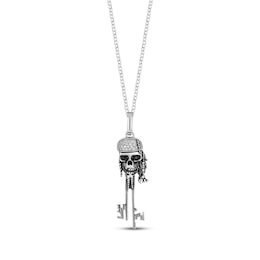 Disney Treasures Pirates of the Caribbean Black & White Diamond Skull Key Necklace 1/6 ct tw Sterling Silver 20”