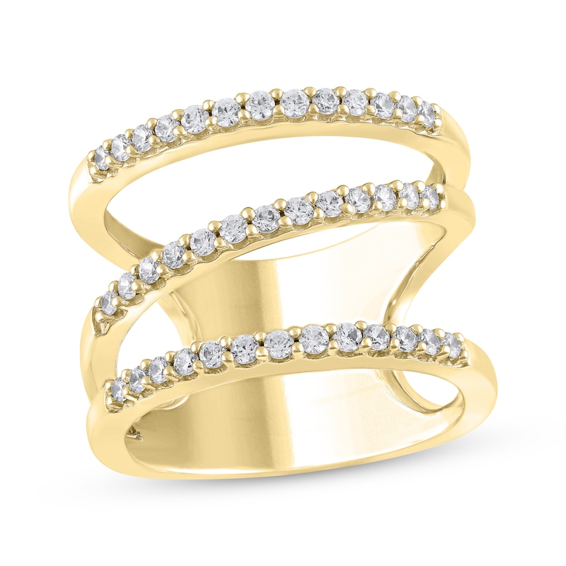 Diamond Three-Row Diagonal Ring 1/2 ct tw 10K Yellow Gold